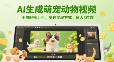 AI生成萌宠动物视频，小白轻松上手，多种变现方式，日入4位数-轻创网