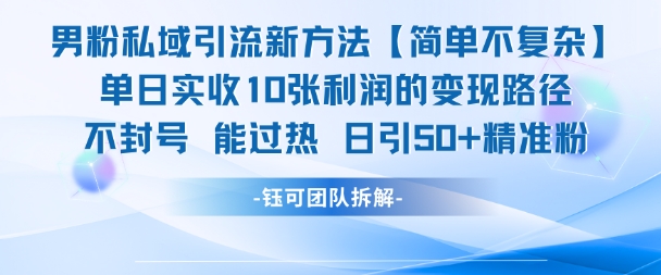 男粉私域引流新方法，单日收10张利润，日引流50+精准粉-轻创网