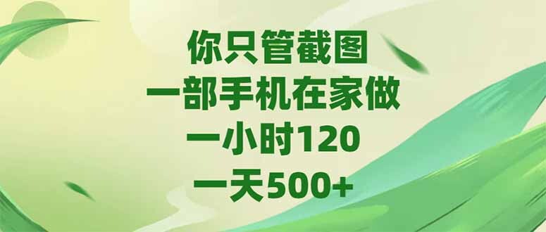 你只管截图，一部手机在家做，一小时120，-天500+-轻创网