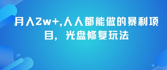 月入2w+，人人都能做的暴利项目，光盘修复玩法-轻创网