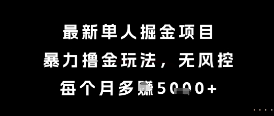 最新单人掘金项目，暴力撸金玩法，无风控，每个月多挣5k+【揭秘】-轻创网