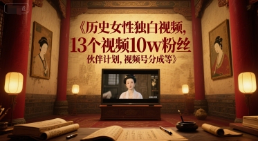 历史女性独白视频，13个视频10w粉丝，伙伴计划，视频号分成等-轻创网