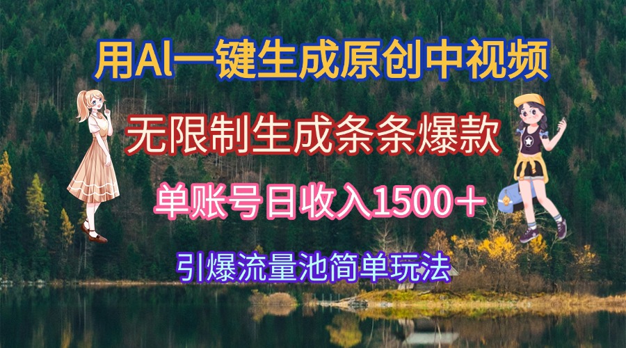 用Al一键生成原创中视频，无限制生成条条爆款，单账号日收入1500＋引爆…-轻创网