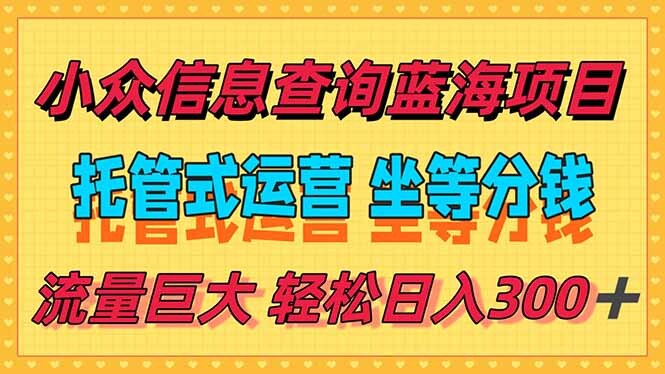 稳定日入300＋，小众信息查询蓝海项目，全程懒人式托管，解放你的时间-轻创网