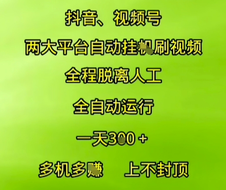 抖音视频号两大平台自动运行，全程脱离人工，自动获取收益，一天3张+，多机多挣，上不封顶【揭秘】-轻创网