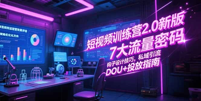 短视频训练营2.0新版，7大流量密码/钩子设计技巧/私域引流/DOU+投放指南-轻创网
