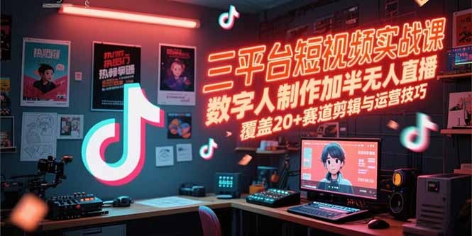 三平台短视频实战课，数字人制作加半无人直播，覆盖20+赛道剪辑与运营技巧-轻创网