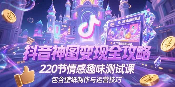 抖音神图变现全攻略，220节情感趣味测试课，包含壁纸制作与运营技巧-轻创网