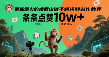 最新爆火的峨眉山猴子短视频制作教程，条条点赞10w+，谁做谁火【教程+提示词】-轻创网