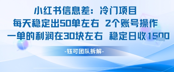 小红书信息差冷门项目一单利润30块每天稳定1.5k左右2个账号操作-轻创网
