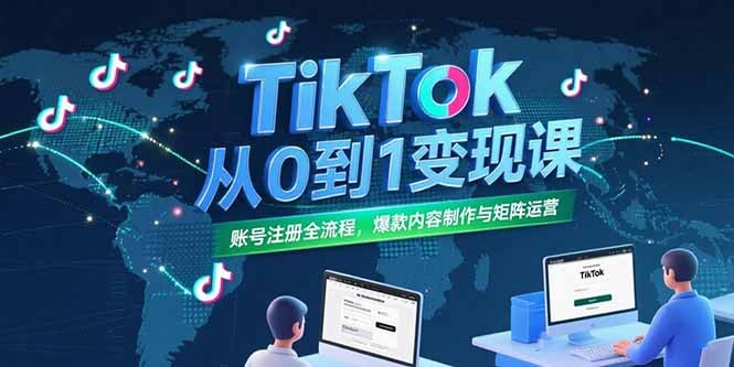 TikTok从0到1变现课，账号注册全流程，爆款内容制作与矩阵运营-轻创网