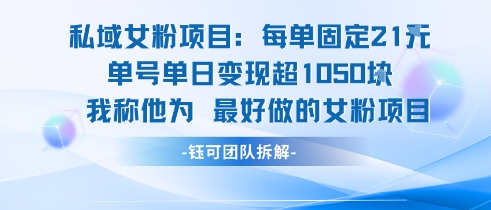 私域女粉项目：每单固定21块，单日变现超1k+，最好做的女粉项目-轻创网