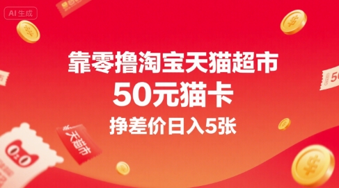 靠零撸淘宝天猫超市50元猫卡，挣差价日入5张-轻创网