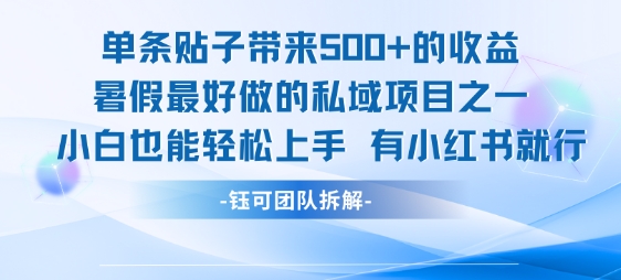 单条贴子带来5张的收益，暑假最好做的私域项目之一，小白也能轻松上手，有小红书就行-轻创网