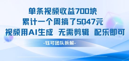 单条视频收益7张+累计一个周搞了5k+视频用AI生成无需剪辑配乐即可-轻创网