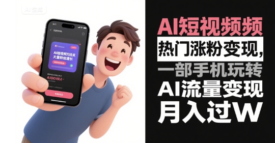 AI短视频热门涨粉变现，一部手机玩转AI流量变现，月入过W-轻创网