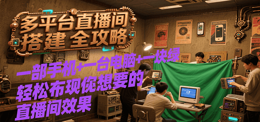 多平台直播间搭建全攻略，一部手机+一台电脑+一块绿布轻松实现你想要的直播间效果-轻创网