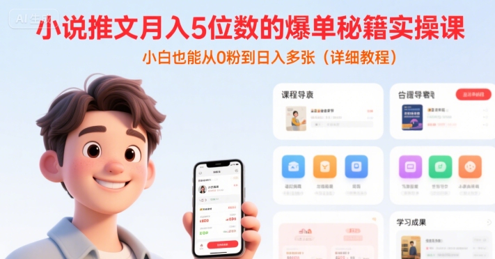 小说推文月入5位数的爆单秘籍实操课，，小白也能从0粉到日入多张(详细教程)-轻创网