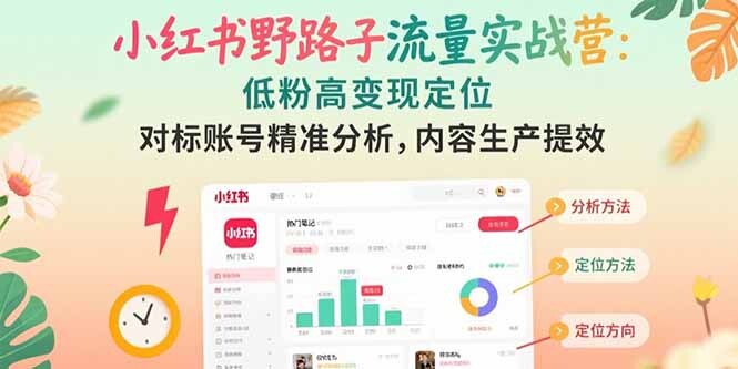 小红书野路子流量实战营：低粉高变现定位 对标账号精准分析 内容生产提效-轻创网