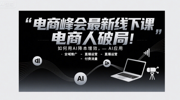电商峰会最新线下课，电商人破局，如何用AI降本增效，AI应用-全域推广-直播运营-付费流量-轻创网