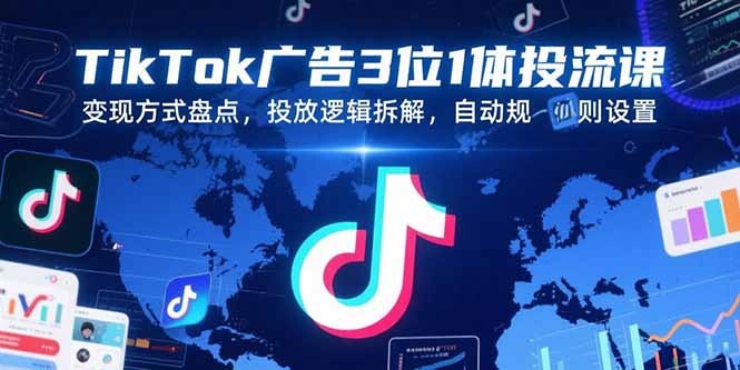 TikTok广告3位1体投流课，变现方式盘点，投放逻辑拆解，自动规则设置-轻创网