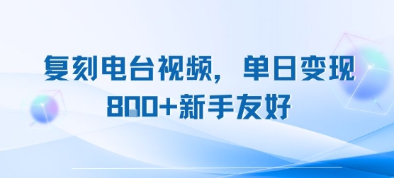 复刻电台视频，单日变现8张+新手友好，长期可做-轻创网