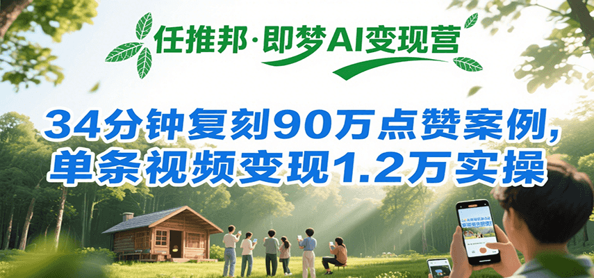 任推邦·即梦AI变现营，34分钟复刻90万点赞案例，单条视频变现1.2万实操-轻创网