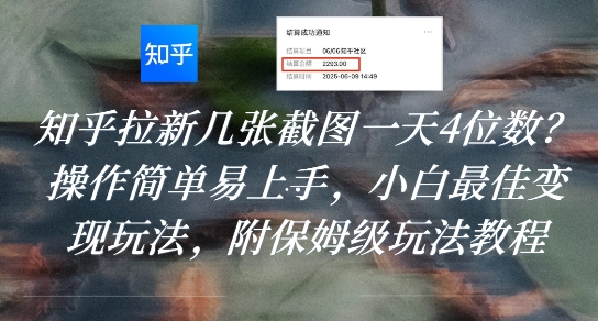 知乎拉新几张截图一天4位数？操作简单易上手，小白最佳变现玩法，附保姆级玩法教程-轻创网
