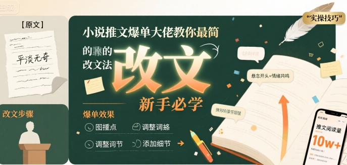 小说推文爆单大佬教你最简单的改文方法实操课，新手必学-轻创网
