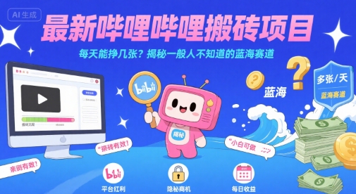最新哔哩哔哩上B站搬砖项目，每天能挣几张？揭秘一般人不知道的蓝海赛道-轻创网