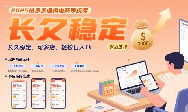 2025拼多多虚拟电商系统课，长久稳定，可多店，轻松日入1k-轻创网