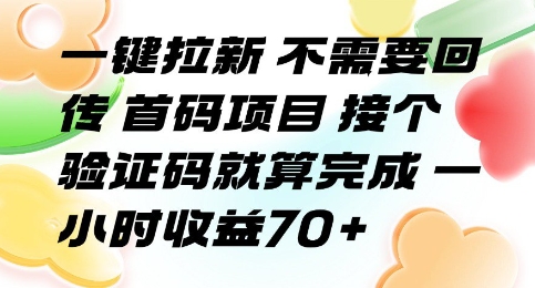 一键拉新 不需要回传 首码项目 接个验证码就算完成 一小时收益70+【揭秘】-轻创网