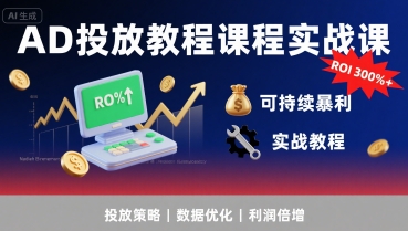 AD投放教程课程实战课，实现广告ROI300%+可持续暴利-轻创网