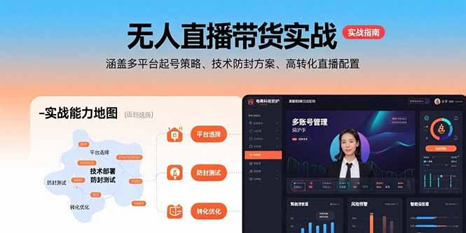 无人直播带货实战，涵盖多平台起号策略、技术防封方案、高转化直播配置-轻创网