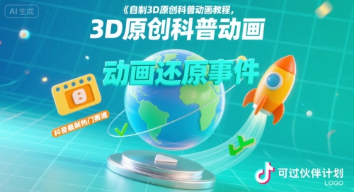 自制3D原创科普动画教程，动画还原事件，抖音最新热门赛道，可过伙伴计划-轻创网
