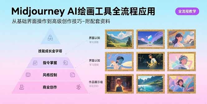 Midjourney AI绘画工具全流程应用，从基础界面操作到高级创作-附配套资料-轻创网