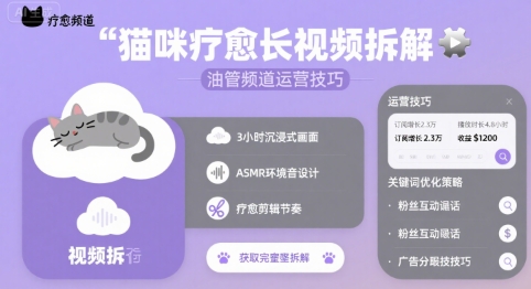 猫咪疗愈长视频拆解 &油管频道运营技巧-轻创网