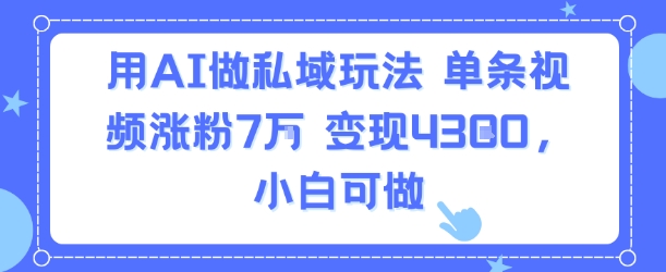 用AI做私域玩法，单条视频涨粉7W变现4.3k，小白可做-轻创网