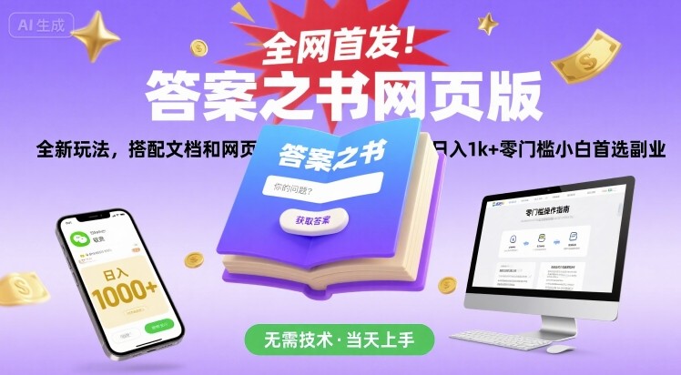 全网首发！答案之书网页版，全新玩法，搭配文档和网页，日入1k+零门槛小白首选副业【揭秘】-轻创网