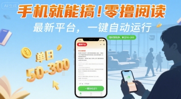 手机就能搞！零撸阅读挂G，最新平台，一键自动运行，随时随地挣，单日50-3张+【揭秘】-轻创网