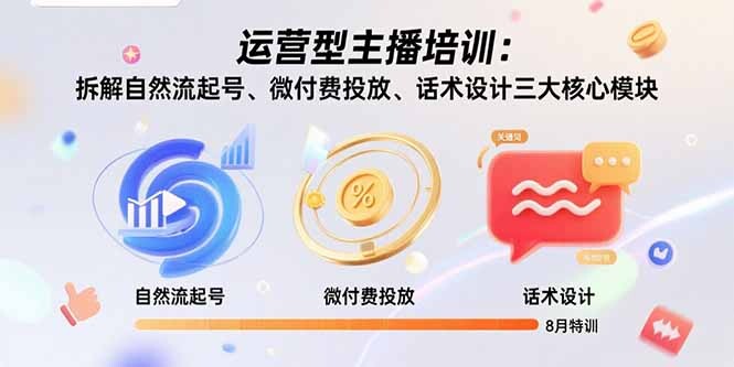 运营型主播培训：拆解自然流起号、微付费投放、话术设计三大核心模块-8月-轻创网