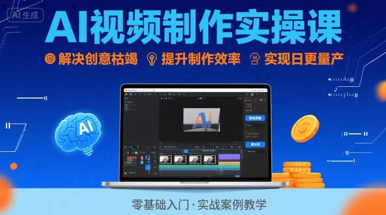 Ai视频制作实操课，解决创意枯竭、效率低下痛点，实现日更量产可持续变现-轻创网