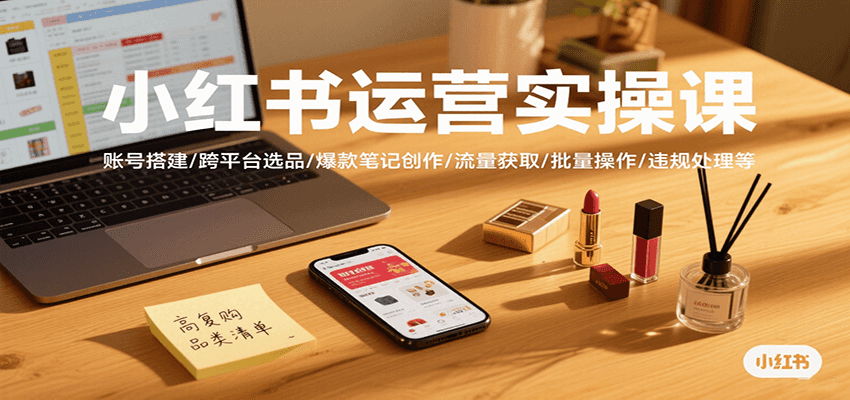 小红书运营实操课，账号搭建/跨平台选品/爆款笔记创作/流量获取/批量操作/违规处理等-轻创网