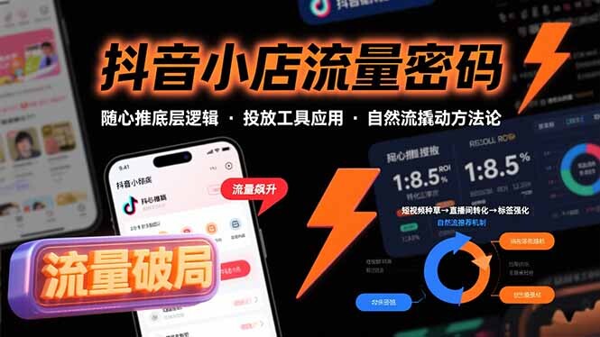 抖音小店流量密码，随心推底层逻辑，投放工具应用，自然流撬动核心方法论-轻创网