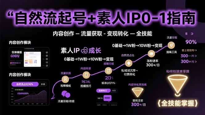 自然流起号+素人IP0-1指南，快速掌握内容创作-流量获取-变现转化-全技能-轻创网