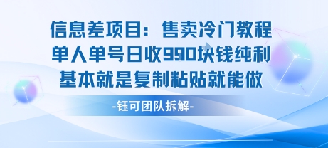 信息差项目：售卖冷门教程单人单号日收9张纯利基本就是复制粘贴就能做-轻创网