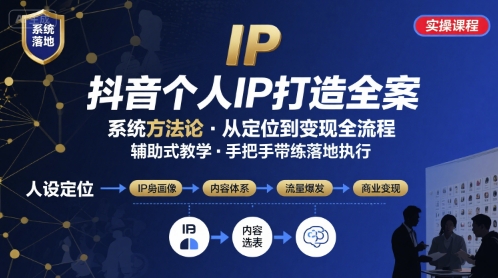 抖音个人IP系统落地实操大课，实操课程，辅助落地-轻创网