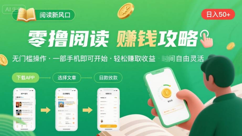零撸阅读新风口，无门槛轻松挣，一部手机，日入 50-3张【揭秘】-轻创网