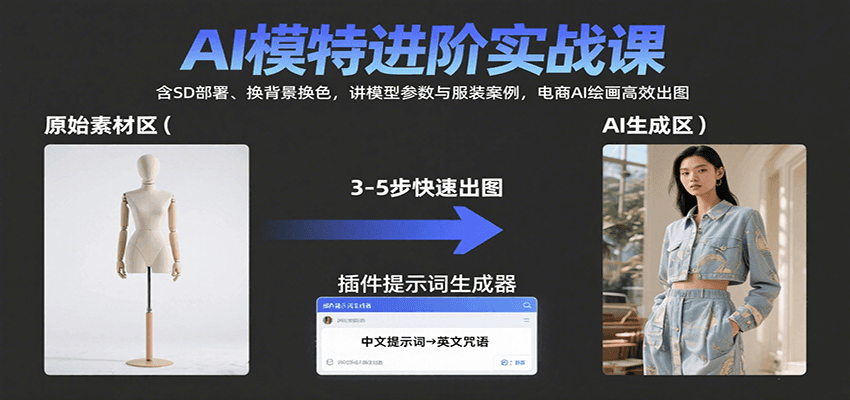 AI模特进阶实战课：含SD部署、换背景换色，讲模型参数与服装案例，电商AI绘画高效出图-轻创网