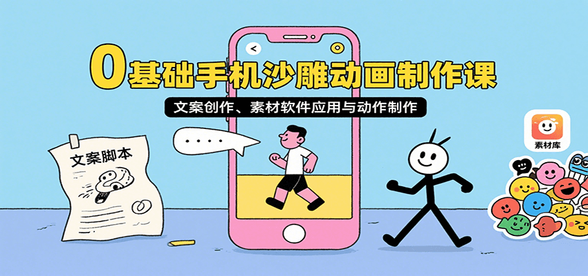 0基础手机沙雕动画制作课，文案创作、素材软件应用与动作制作-轻创网